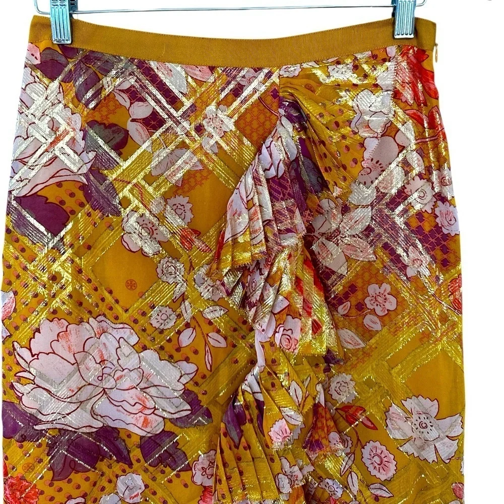 Tory Burch Opalina Silk Floral Print Ruffle Skirt